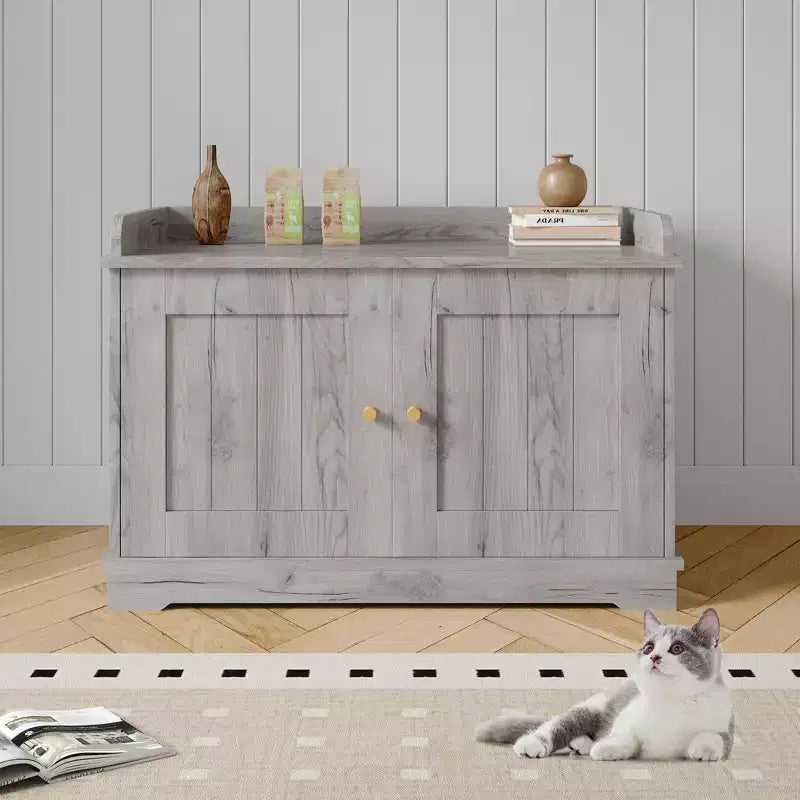 Meuble cache-litière pour chat, cache-litière 80 cm - Maison pour animaux en bois avec porte coulissante ventilée grande capacité