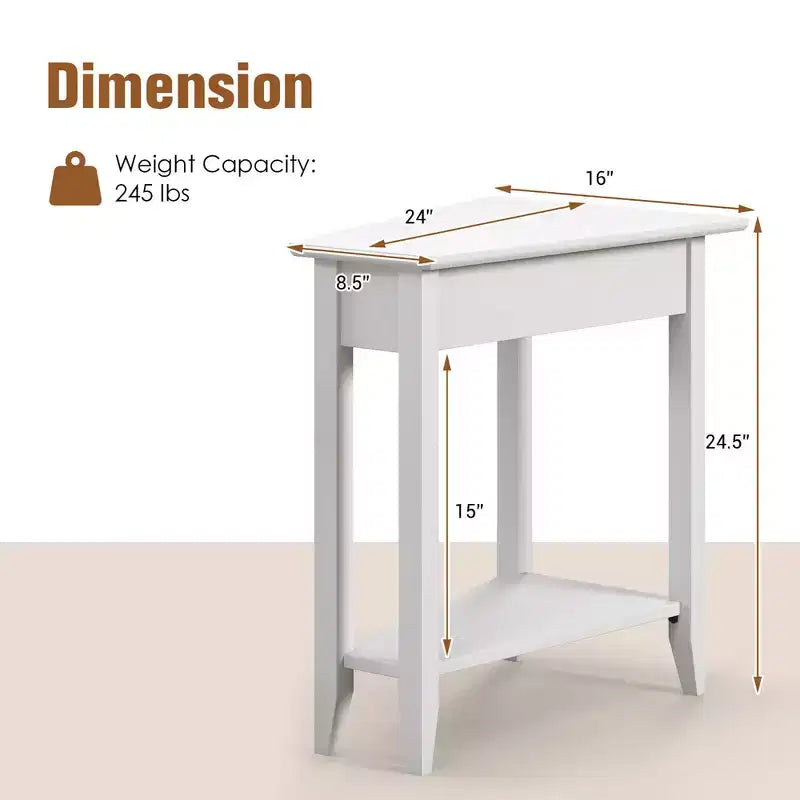 Table d'extrémité à 2 niveaux Costway, table de chevet étroite irrégulière pour canapé avec étagère de rangement