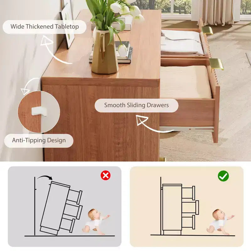 Commode moderne à 6 tiroirs pour chambre à coucher, commode en bois de 120 cm, meuble de rangement compact pour chambre d'enfant, placard, salon, appartement, naturel