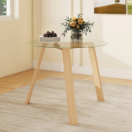 Table à manger ronde en verre de 36 po pour 4 avec verre trempé – Voir détails