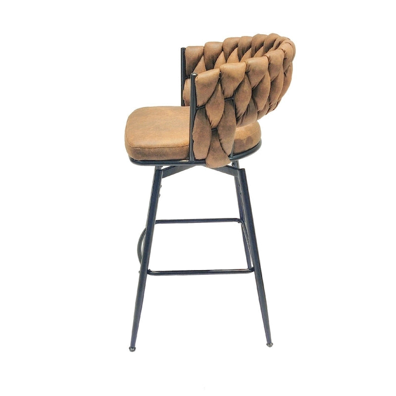 Lot de 2 tabourets de bar hauteur comptoir, tabourets de bar pivotants avec dossier tressé, chaises d'îlot de cuisine avec repose-pieds et cadre en métal