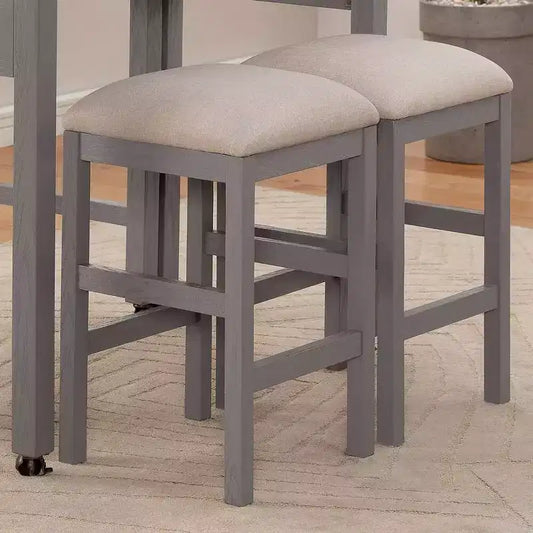 Tabourets de bar rembourrés carrés Shop At Home Gardenside, hauteur comptoir, 24h/24 et 7j/7, pieds et repose-pieds en bois : Gris clair/Beige