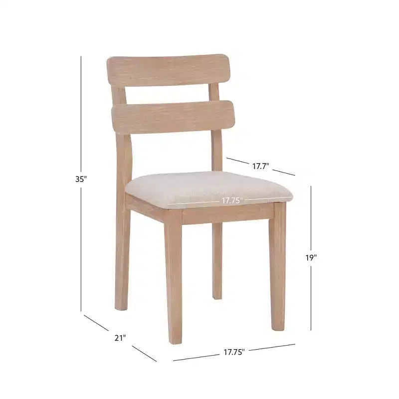 Darden Chaise de salle à manger rembourrée à dossier échelle Naturel - Powell : Bois massif, Coussin gris, Lot de 2
