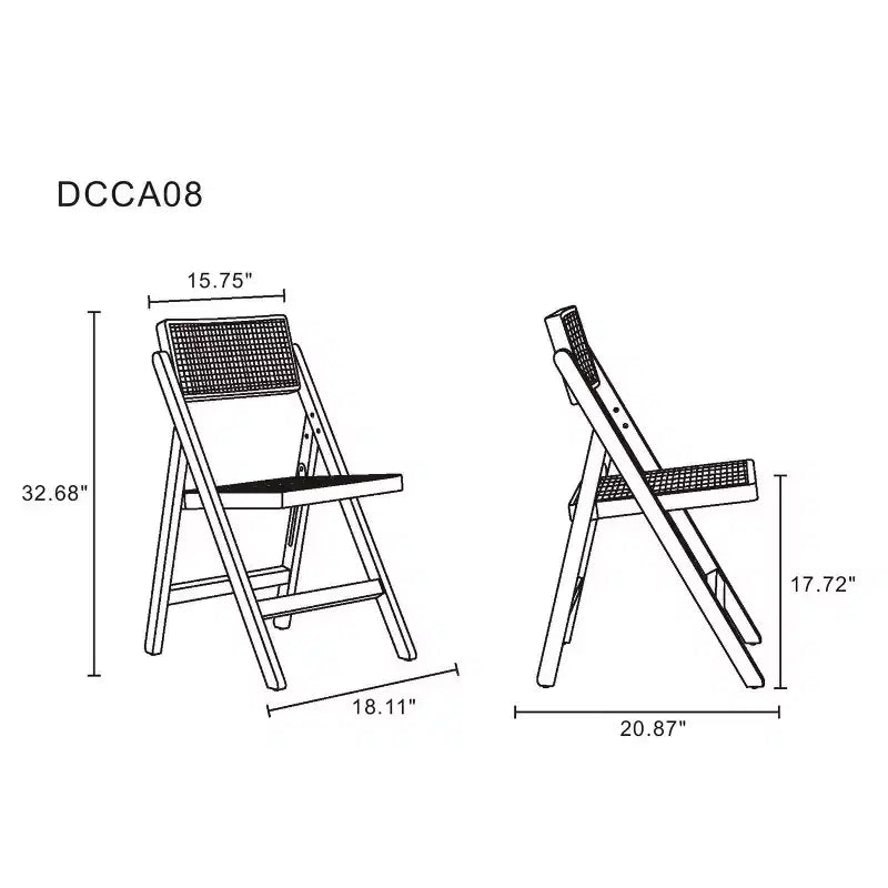 Lot de 4 Chaises Pliantes de Salle à Manger Pullman Cane Noir/Naturel - Manhattan Comfort : Bois Massif, Aucun Montage Requis, Finition Mate