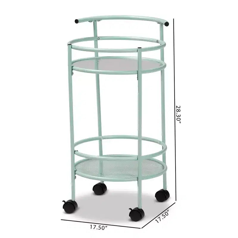Chariot de cuisine à 2 niveaux Newell Metal vert menthe/noir – Baxton Studio : Étagères en verre, mobile, design de style mid-century, garantie de 30 jours