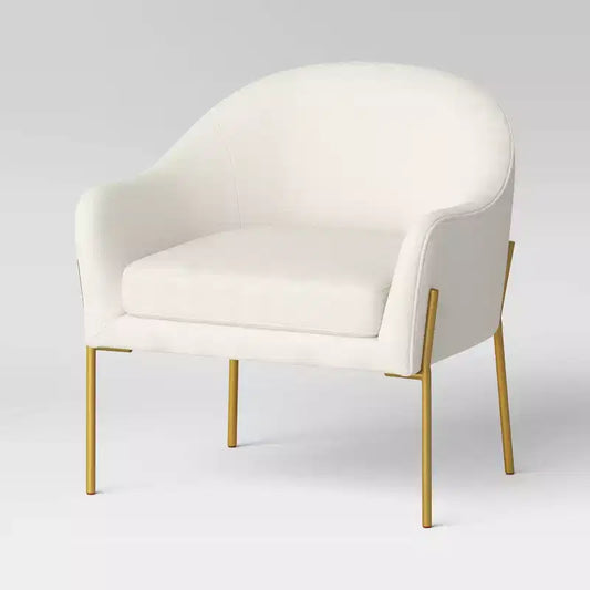 Fauteuil d'appoint Gladden Barrel en bouclette crème/laiton - Threshold™ : pieds en métal doré, dossier incurvé, fauteuil rembourré