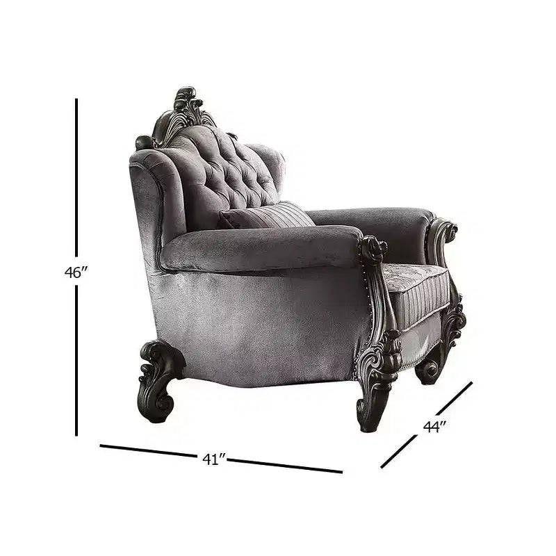 Fauteuil club Versailles avec 1 oreiller velours/finition platine antique - Acme Furniture