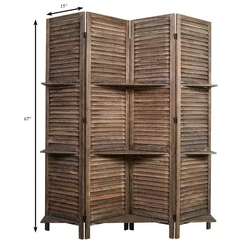 Proman Products Rancho Cloison de séparation à 4 panneaux en bois de paulownia : Paravent avec rangement, aucun assemblage requis