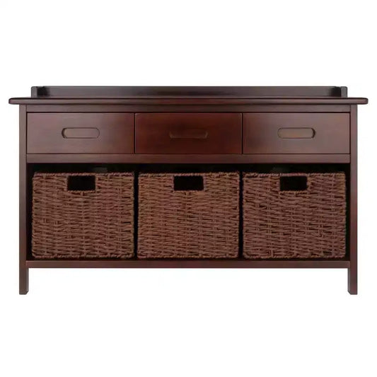 Banc de rangement Adriana 4 pièces avec paniers Noyer - Winsome : Style transitionnel, Cadre en bois, Nettoyage des taches