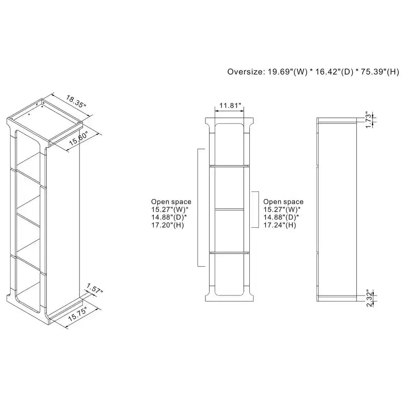 miBasics 75.39" Ossi Tour de Présentation Industrielle Ciment : Style Ferme à 4 Étagères, Construction en MDF et Panneaux de Particules