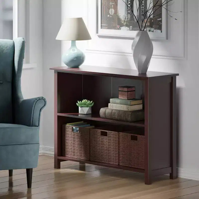 Winsome Étagère de rangement Milan 30 po, 4 pièces, avec paniers, noyer : style transitionnel, cadre en bois, étagères fixes