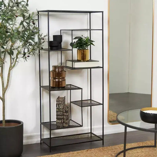 Étagère industrielle en métal noir 142 cm - Olivia & May : Rangement 8 niveaux, Aucun assemblage requis