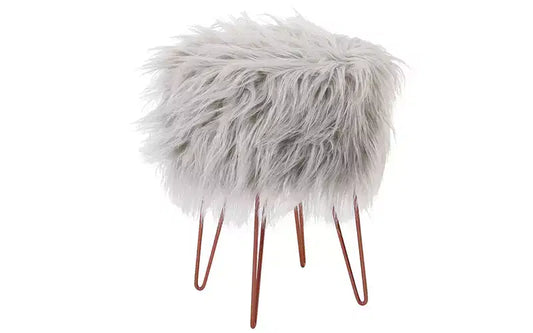 Tabouret ottoman en fausse fourrure BirdRock Home avec pieds épingles à cheveux - Argent