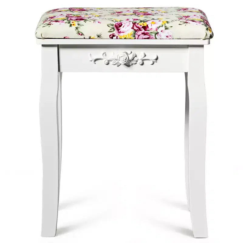 Costway Tabouret de Coiffeuse en Bois Rembourré Chaise de Maquillage Coussin Blanc Sans Dossier