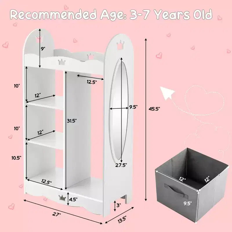 Costway Armoire Penderie Rangement pour Enfants avec Miroir et Bacs à Jouets