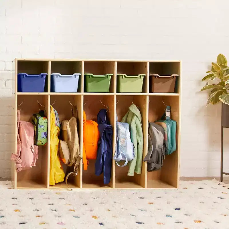 Vestiaire à 5 compartiments pour tout-petits et 5 bacs de rangement avant à écope ECR4Kids Streamline, Rangement à casiers