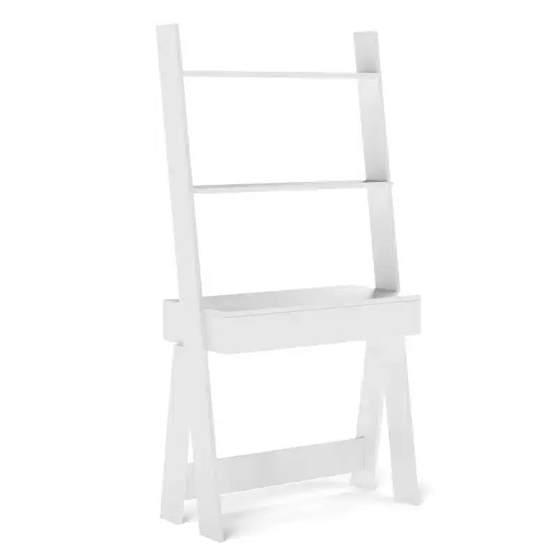 Bureau d'ordinateur en échelle pour la maison Costway, poste de travail mural avec étagères de rangement, naturel/blanc/noyer