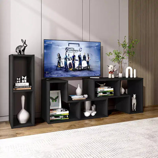 Meuble TV Costway 3 pièces pour TV jusqu'à 65'' Centre de divertissement Bibliothèque Étagères Blanc/Marron/Noir/Bois noir