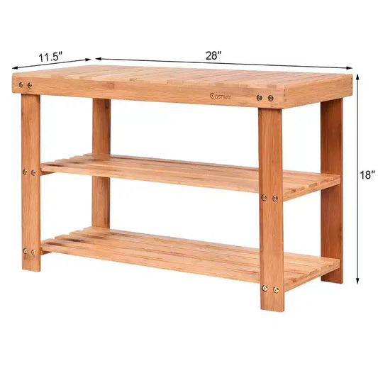 Costway Banc à chaussures 2 niveaux en bambou, étagères de rangement, siège, organisateur d'entrée de couloir