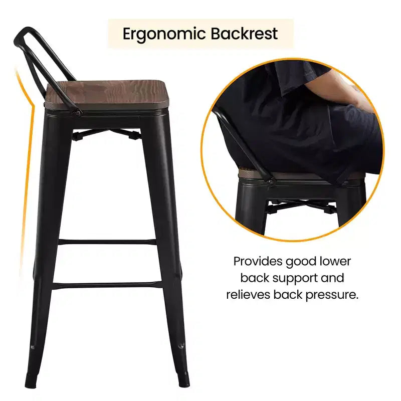 Tabourets de bar Yaheetech 30" en métal à dossier bas avec assise en bois et repose-pieds, lot de 4
