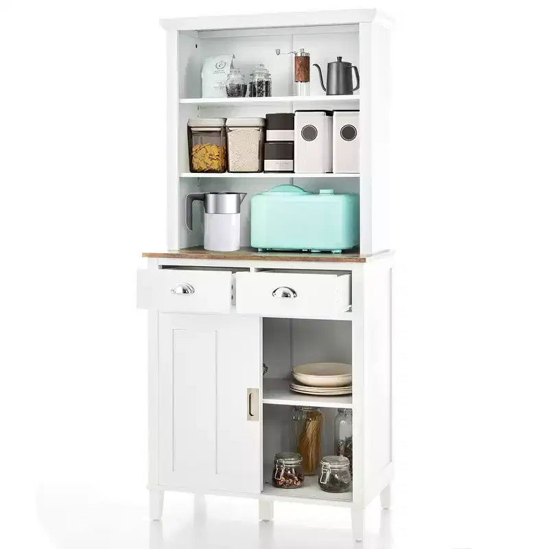 Meuble de Rangement Buffet de Cuisine Autonome Costway avec Huche, Porte Coulissante et Tiroir