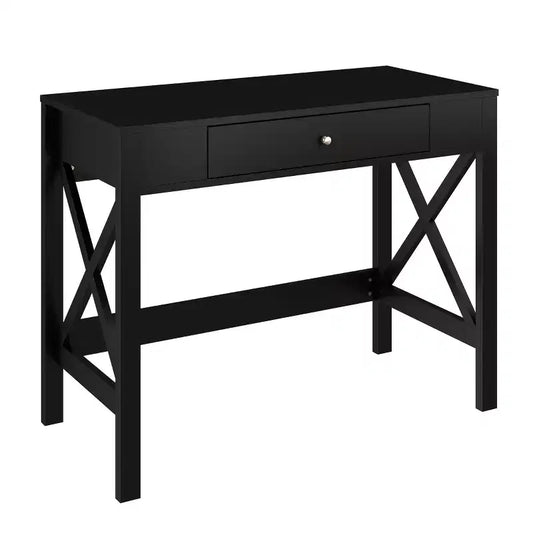 Bureau - Bureau moderne avec pieds en X et tiroirs de rangement - Pour bureau à domicile, chambre, ordinateur ou table d'activités par Lavish Home (Noir)