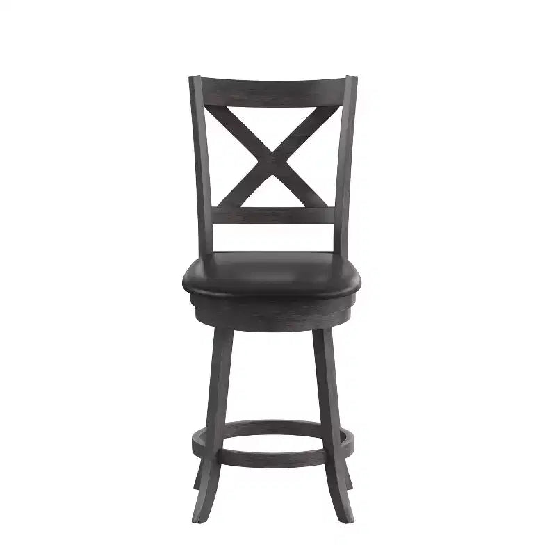 Tabouret de bar pivotant Merrick Lane 24, hauteur comptoir, en bois classique, avec dossier croisé, assise rembourrée et repose-pieds intégré