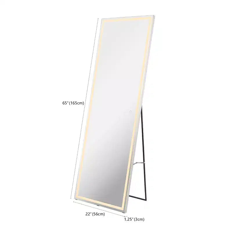 Soraya 65 x 22 Miroir pleine longueur sans cadre en aluminium antibuée, avec prise/câblage, éclairage frontal LED tricolore, sur pied/à suspendre avec commande tactile - JONATHAN Y