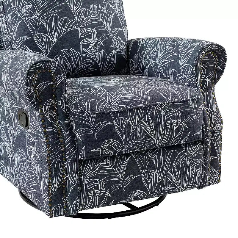 Fauteuil inclinable pivotant et coulissant manuel traditionnel-normal Pablo avec garnitures de clous pour le salon | KARAT HOME