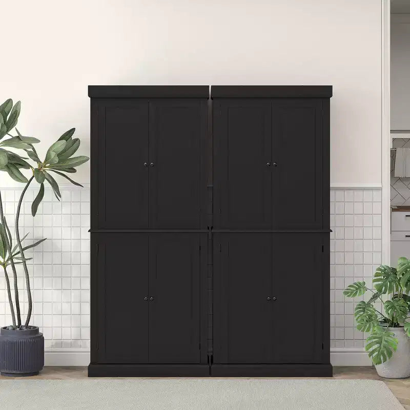 HOMCOM Armoire de cuisine autonome traditionnelle de 72 po avec 2 placards et étagères réglables, noire