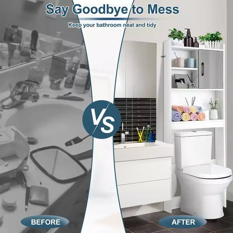 Meuble de rangement WC Costway avec étagères ouvertes et porte – Économiseur d'espace pour salle de bain