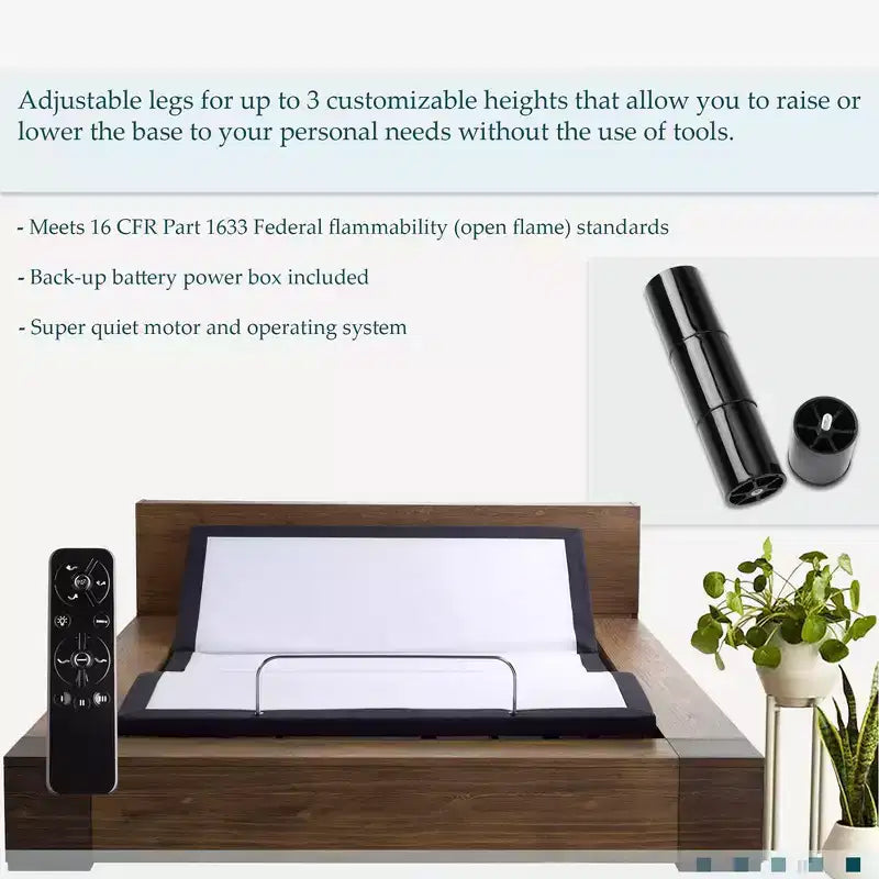 Continental Sleep, base de lit réglable 15 avec 3 positions programmables, inclinaison de la tête et des pieds, éclairage d'ambiance LED, blanc