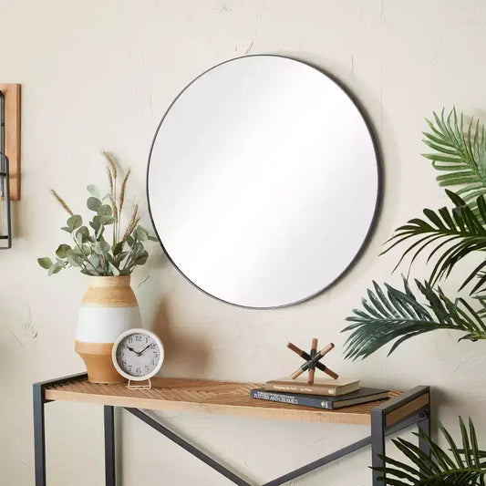 Miroir Mural Rond en Bois avec Cadre Mince Minimaliste - Olivia & May