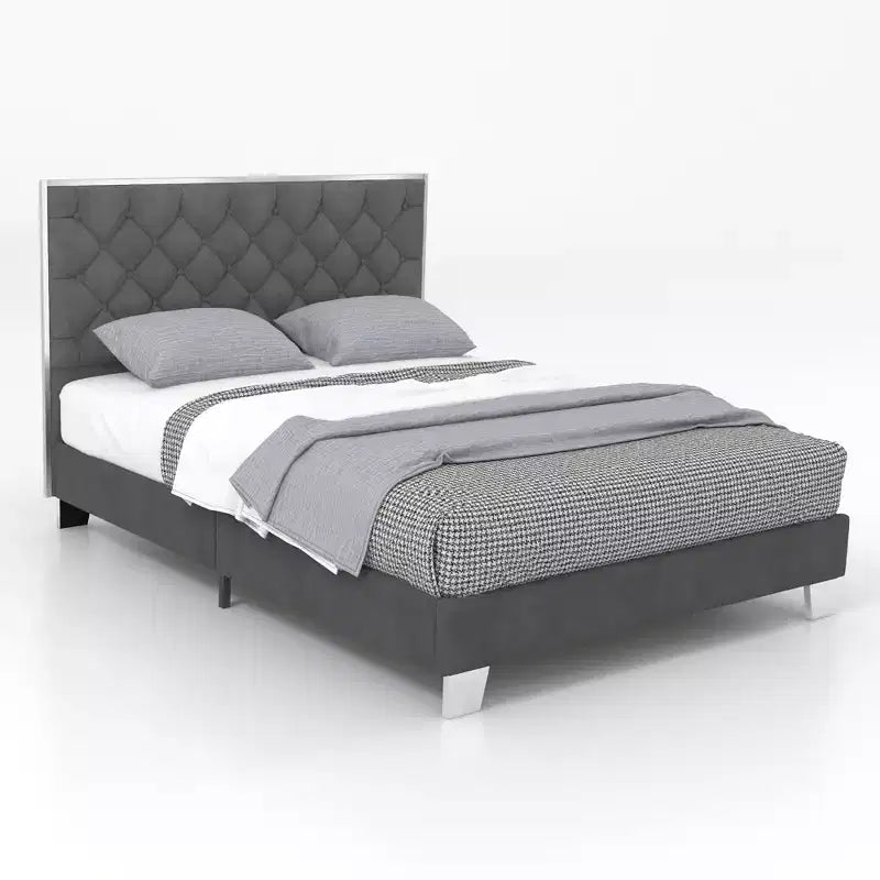 Base de lit capitonnée Costway avec tête de lit en velours touffeté à boutons