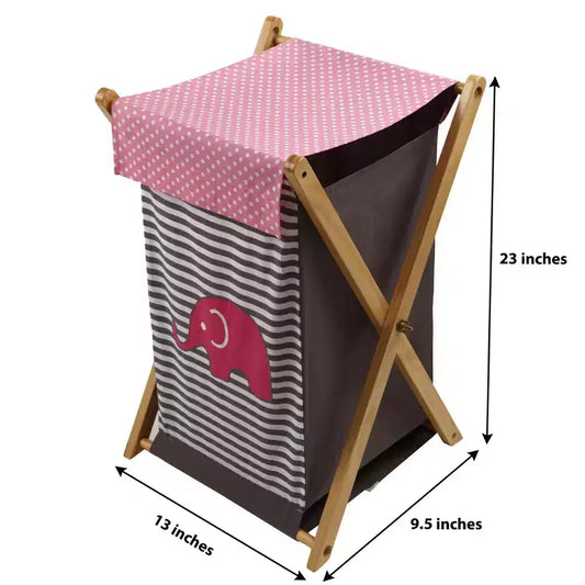 Bacati - Panier à Linge Éléphants Rose/Gris avec Cadre en Bois