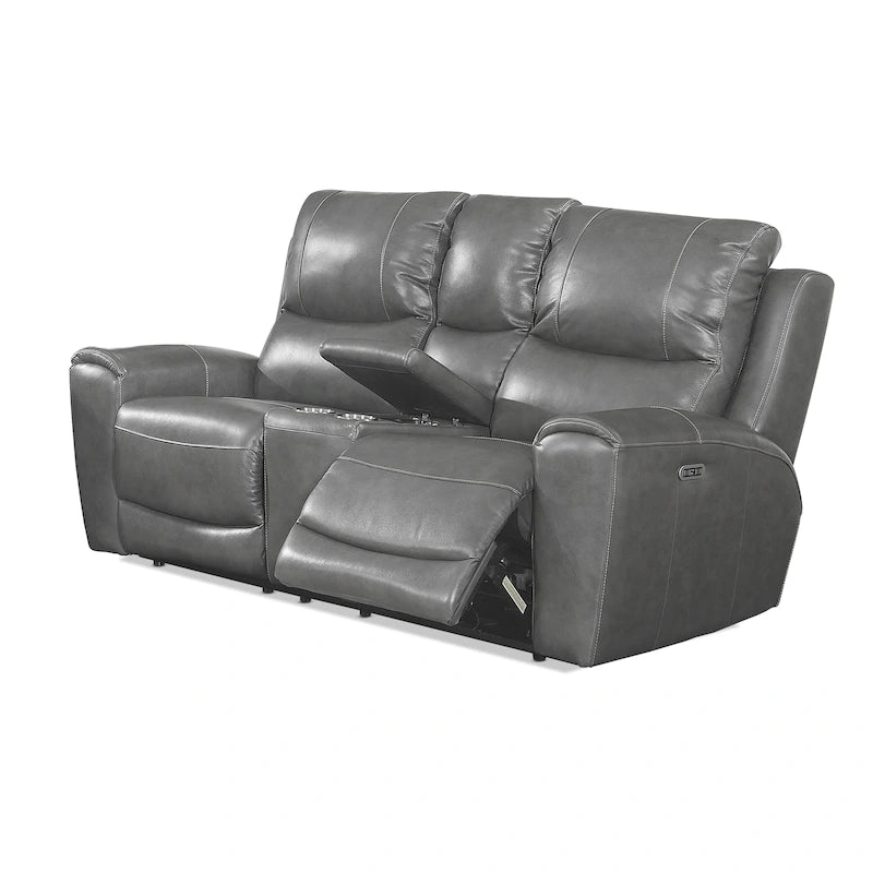 Causeuse inclinable électrique en cuir pleine fleur avec console de rangement