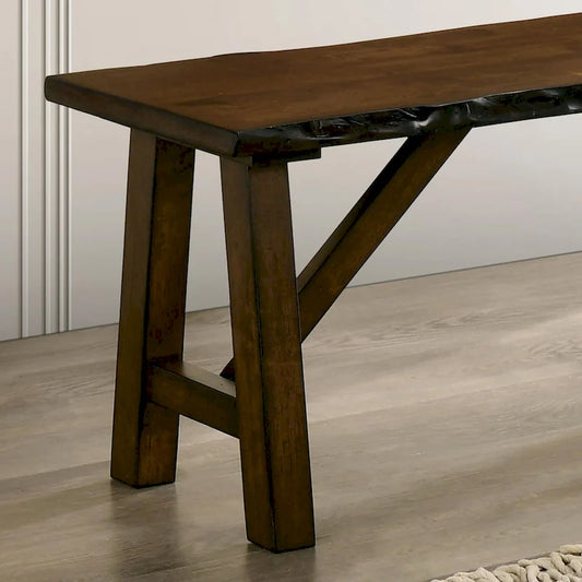 Banc rustique en bois massif marron, style ferme, avec bords naturels