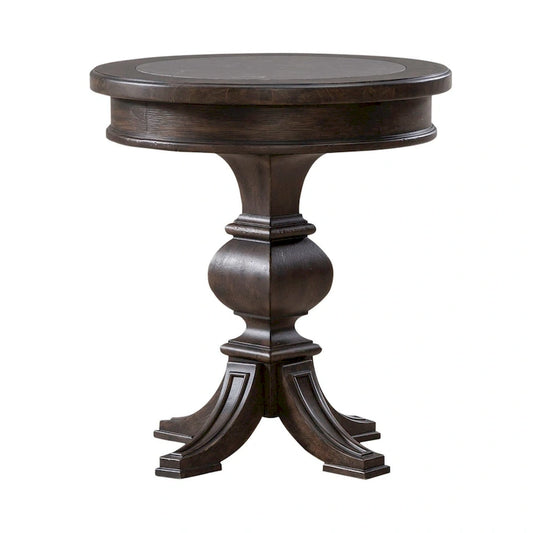Table d'appoint ronde Saddle Brown et Blue Stone