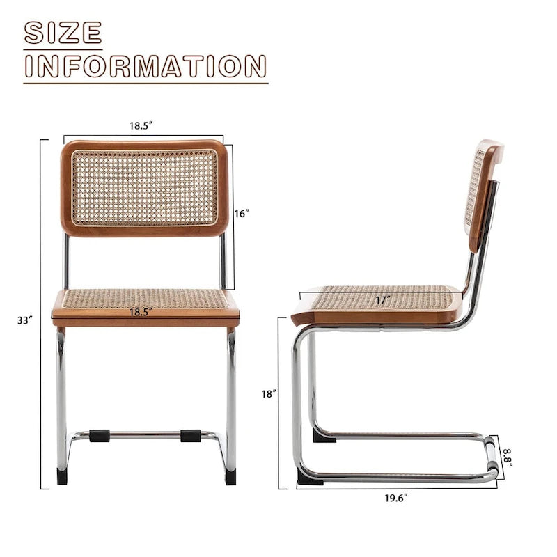 Chaises de salle à manger en rotin, lot de 2, chaises de salle à manger modernes du milieu du siècle avec dossier et assise en rotin naturel tressé
