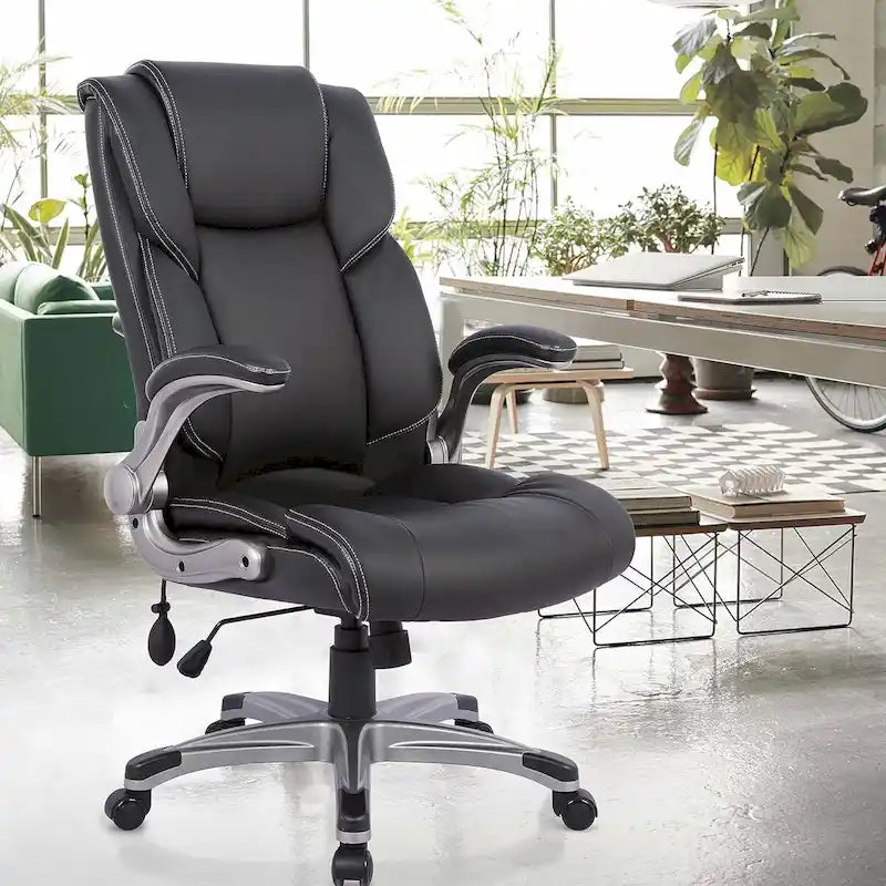 Fauteuil de bureau exécutif à dossier haut avec accoudoirs rembourrés relevables, inclinaison verrouillable réglable, fauteuil à roulettes pivotant pour le travail et l'étude des adultes