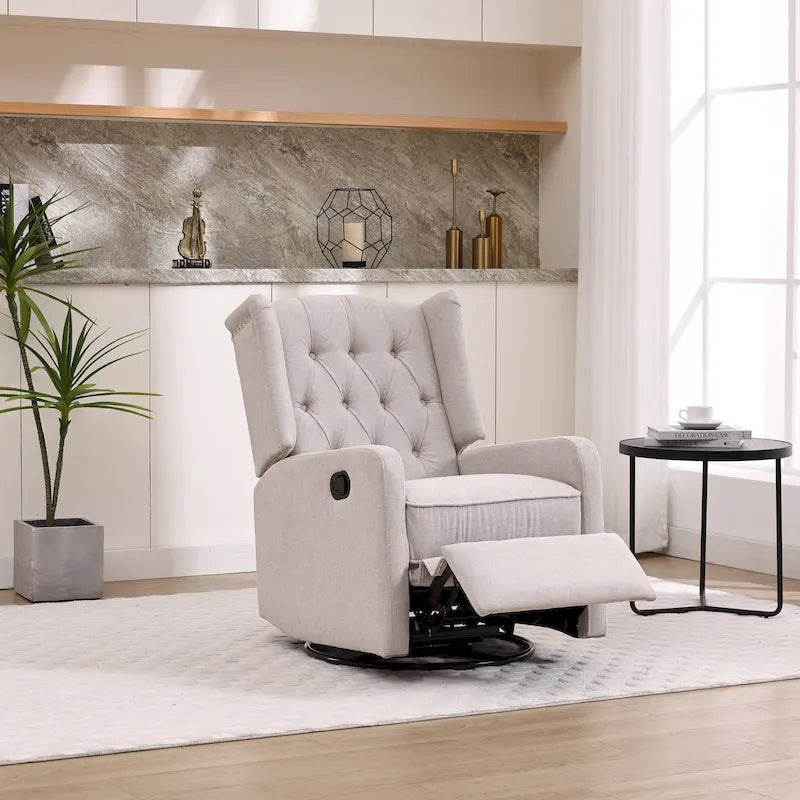 Fauteuil inclinable berçant pivotant à 360 degrés en tissu pour chambre à coucher, salon