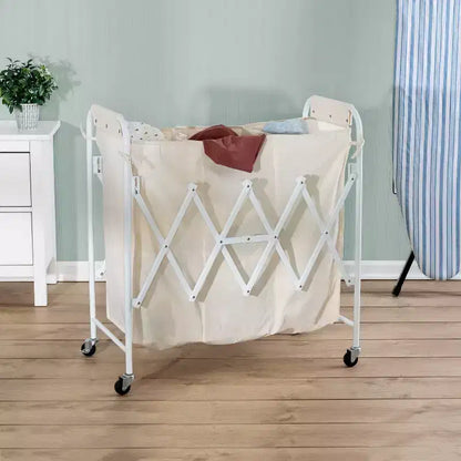 Honey-Can-Do Panier à linge triple accordéon : Panier à linge roulant en acier blanc avec roues, pliable, design ouvert
