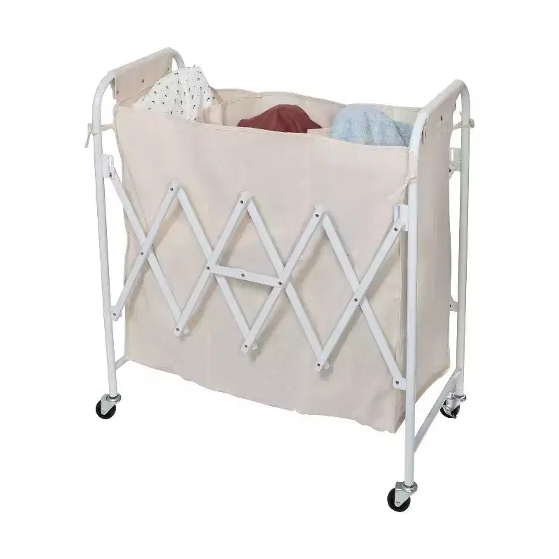 Honey-Can-Do Panier à linge triple accordéon : Panier à linge roulant en acier blanc avec roues, pliable, design ouvert