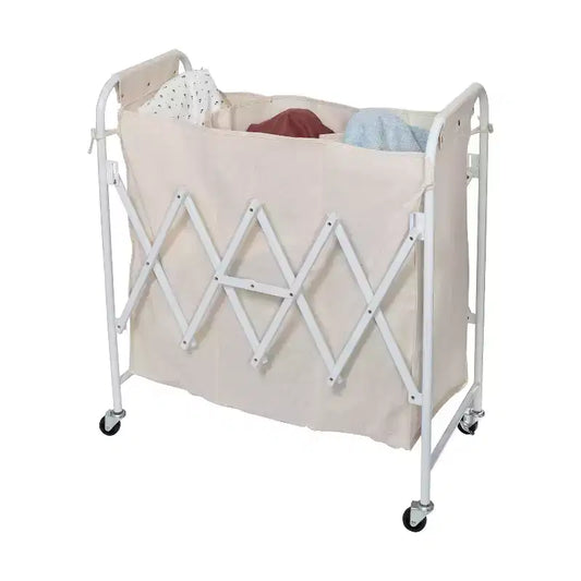 Honey-Can-Do Panier à linge triple accordéon : Panier à linge roulant en acier blanc avec roues, pliable, design ouvert