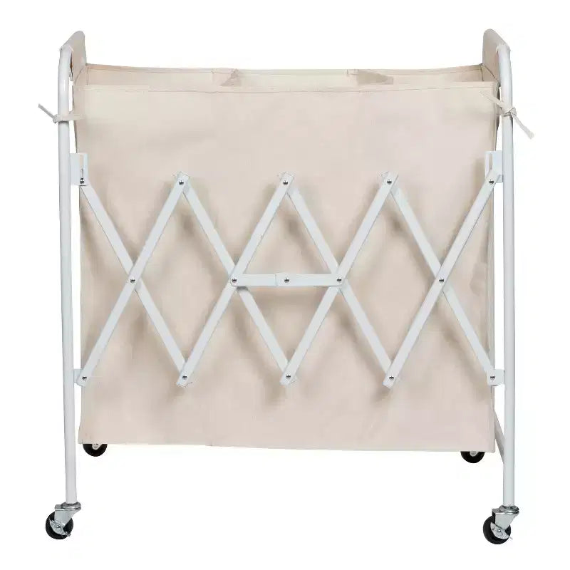Honey-Can-Do Panier à linge triple accordéon : Panier à linge roulant en acier blanc avec roues, pliable, design ouvert