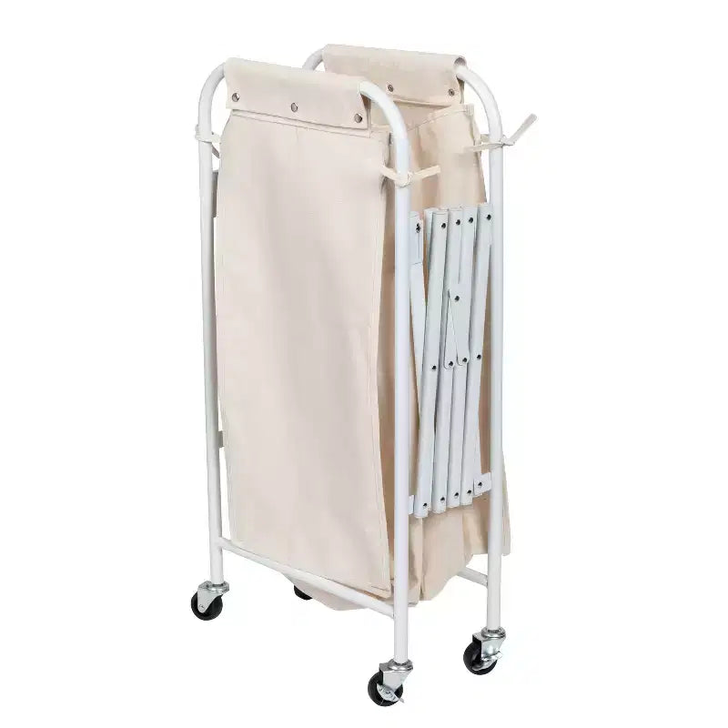 Honey-Can-Do Panier à linge triple accordéon : Panier à linge roulant en acier blanc avec roues, pliable, design ouvert