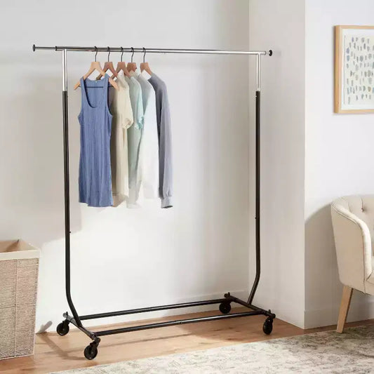 Portant à vêtements robuste - Brightroom™ : Cadre en métal, rangement à roulettes pour vêtements, capacité de 45,9 kg, largeur de 191,5 cm, noir