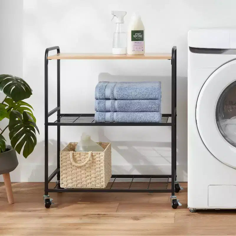 Chariot de rangement en métal noir avec bois naturel - Brightroom™