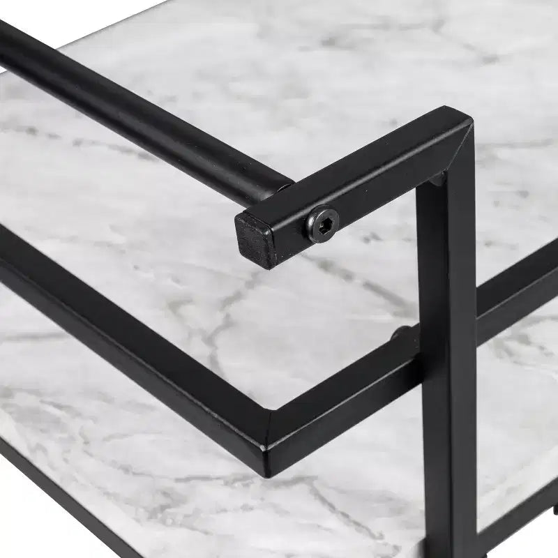 Honey-Can-Do Chariot de bar à 2 niveaux en faux marbre : Chariot de service roulant d'intérieur avec structure en acier, Noir, 2 étagères fixes