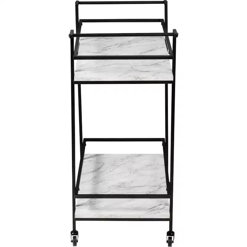 Honey-Can-Do Chariot de bar à 2 niveaux en faux marbre : Chariot de service roulant d'intérieur avec structure en acier, Noir, 2 étagères fixes